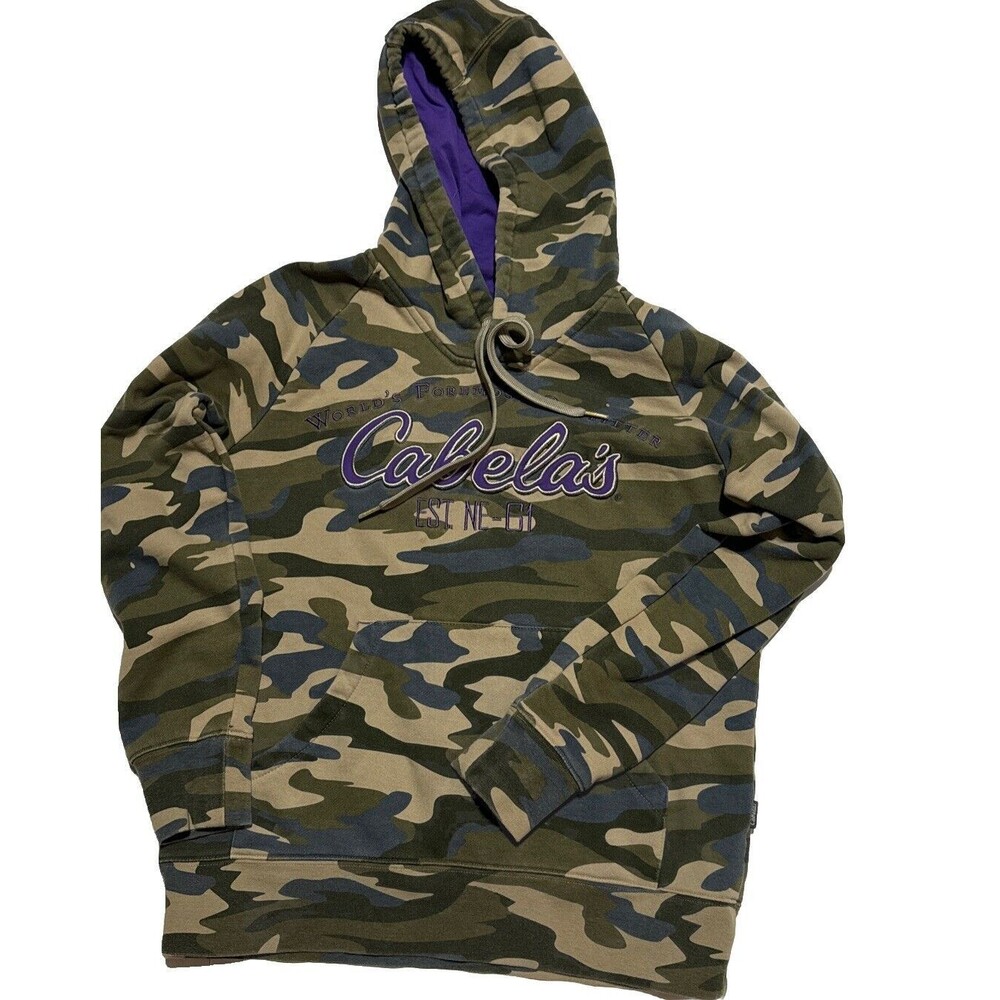 Cabela's World’s Foremost Outfitter Pullover Hoodie, Camo/Purple Women's Size M
